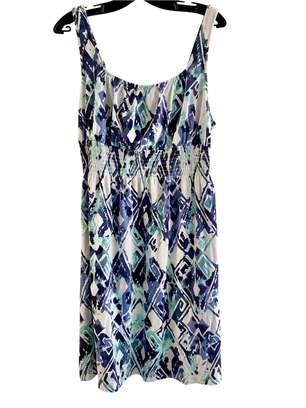 Denver Hayes | Sleeveless Blue & Teal Print Summer Dress
